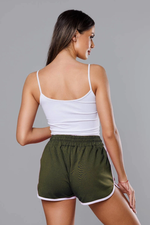 Damskie szorty z kontrastową lamówką khaki (8K208-29)