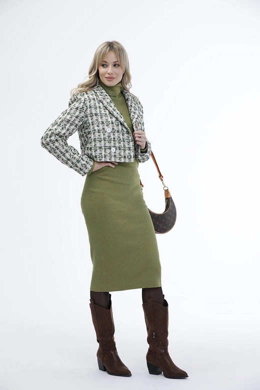 Krótka dwurzędowa marynarka zielona (AG3-1812)