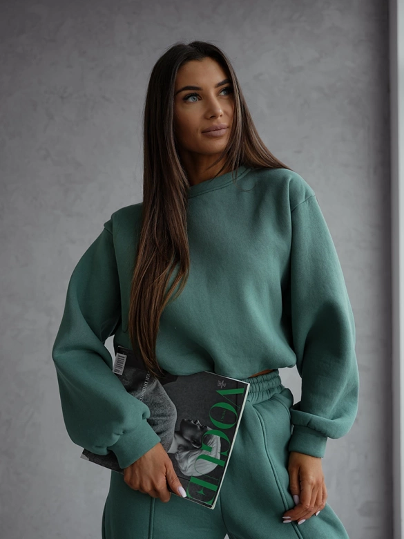 Bawełniany komplet dresowy z krótką bluzą zielony (82160)