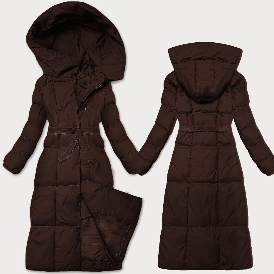 Zimowa damska kurtka z paskiem J Style czekoladowa (5M3227-158)