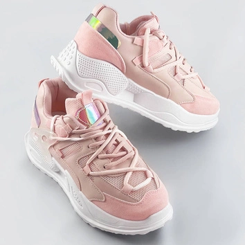 Sneakersy damskie z podwójnymi sznurówkami różowe (7001)