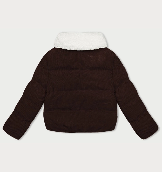 Sztruksowa kurtka damska z wysoką stójką J Style czekoladowa (5M3230-158)