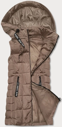 Damska kamizelka z kapturem ciemny beż (B8136-12)