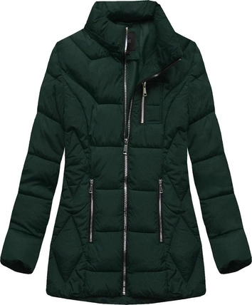 PIKOWANA KURTKA Z KAPTUREM CIEMNOZIELONA (B9901)
