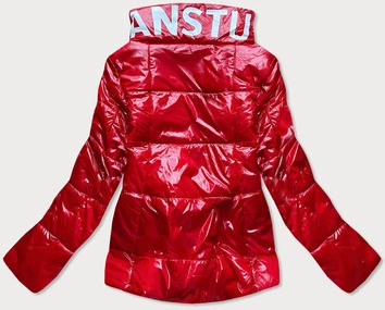 KRÓTKA PIKOWANA KURTKA DAMSKA ZE STÓJKĄ CZERWONA (B9567)