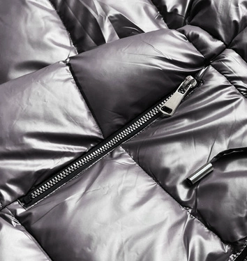 Metaliczna kurtka dwustronna damska szara (R8070)