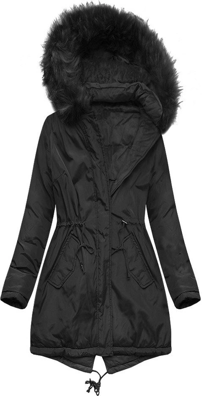 DWUSTRONNA DAMSKA PARKA ZIMOWA WELUROWA CZARNA (7911)