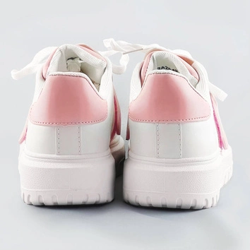 Damskie buty sportowe z nakładką na sznurowadła biało-różowe (ra2049)