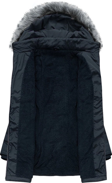 DŁUŻSZA PIKOWANA KURTKA DAMSKA Z KAPTUREM GRANATOWA (B2625-30)