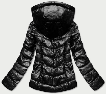 Błyszcząca kurtka z wzorzystymi wstawkami czarna (w718)