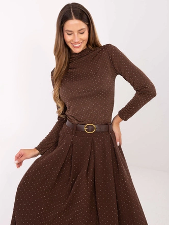 Elegancka spódnica maxi z ozdobnym wykończeniem brązowa (19720)