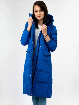 PROSTY DAMSKI PŁASZCZ ZIMOWY Z PUCHEM NATURALNYM NIEBIESKI (7123)