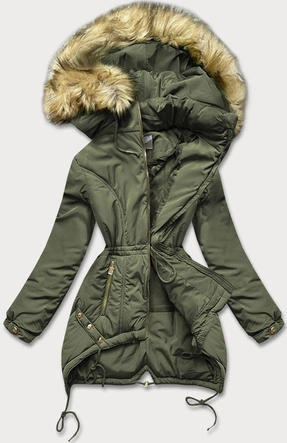 PIKOWANA KURTKA DAMSKA ZIMOWA Z KAPTUREM KHAKI (X7210WX)