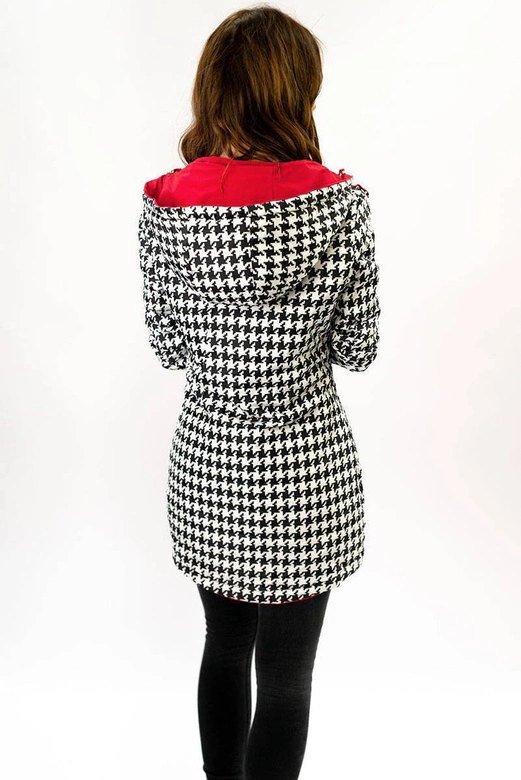 DWUSTRONNA TALIOWANA KURTKA DAMSKA CZERWONA-PEPITKA (W350)