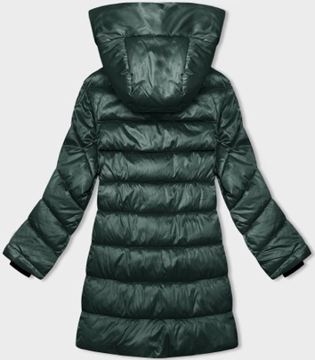 Zimowa kurtka damska z asymetrycznym zamkiem ciemnozielona (B8167-10)