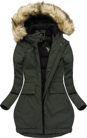 DŁUGA KURTKA Z KAPTUREM KHAKI (7680)