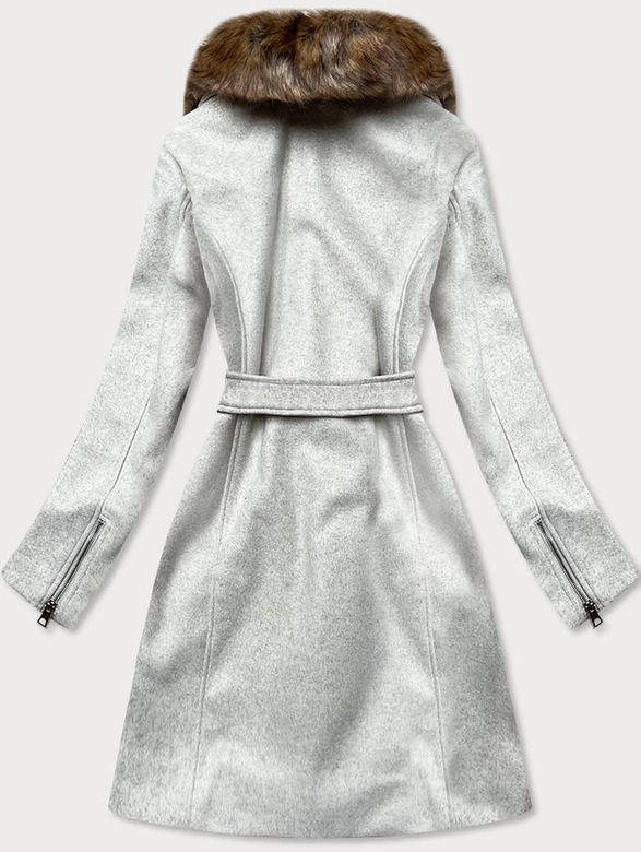 Damski płaszcz z futerkiem szary (jc241)