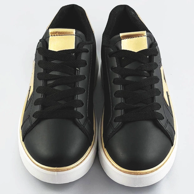 Sznurowane sneakersy z gwiazdką czarny-złoty (bb126a)