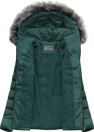 PIKOWANA ZIMOWA KURTKA DAMSKA Z KAPTUREM BUTELKOWA ZIELEŃ (B2631)