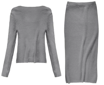 KOMPLET A'LA WEŁNIANY SWETER+SPÓDNICA CIEMNOSZARY (157ART)