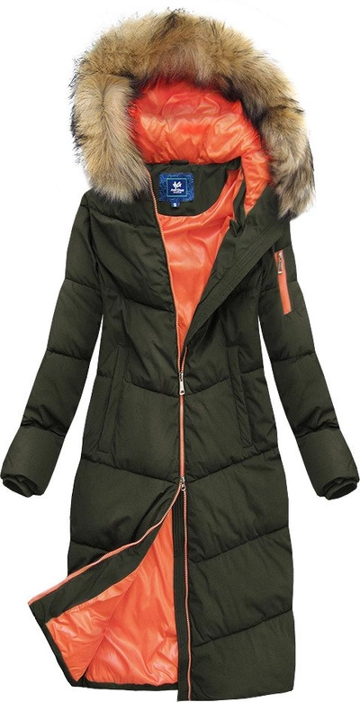 PROSTY PŁASZCZ ZIMOWY DAMSKI Z KAPTUREM KHAKI (J9-007)