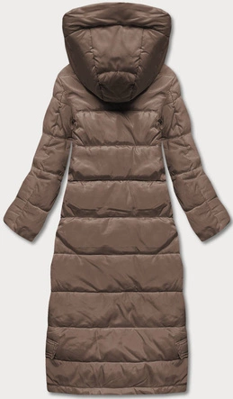 Długa kurtka puchowa damska coffee (AG3-3038)