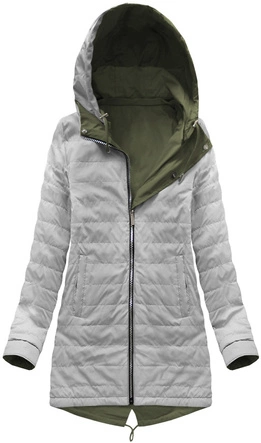 DWUSTRONNA PARKA Z KAPTUREM KHAKI-SZARA (W0233)