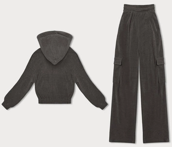 Komplet damski bluza + spodnie typu cargo grafitowy (AMG-322A)