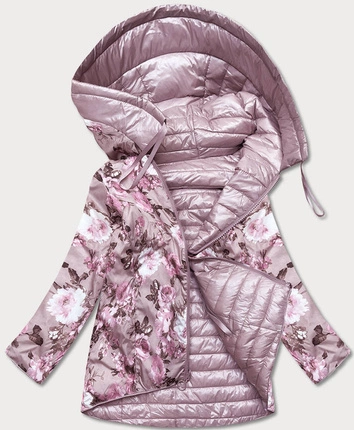 Dwustronna kurtka damska kwiaty pudrowy róż (pc-7509-52)