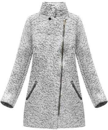 PŁASZCZ Z ASYMETRYCZNYM ZAMKIEM SZARY MELANŻ (174ART)