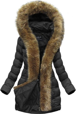 PIKOWANA KURTKA DAMSKA ZIMOWA Z KAPTUREM CZARNA (W749-1)