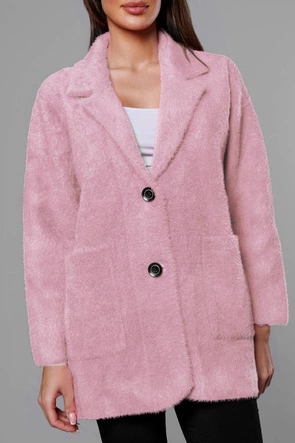 Krótka wełniana narzutka alpaka blady róż (7108-1)