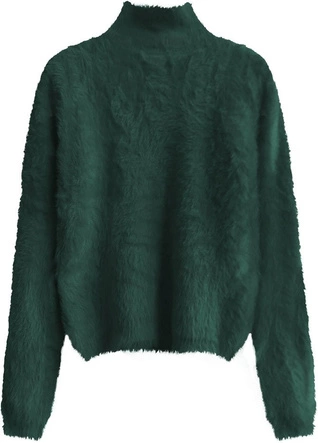 KRÓTKI FUTRZANY SWETER Z GOLFEM BUTELKOWA ZIELEŃ (466ART)