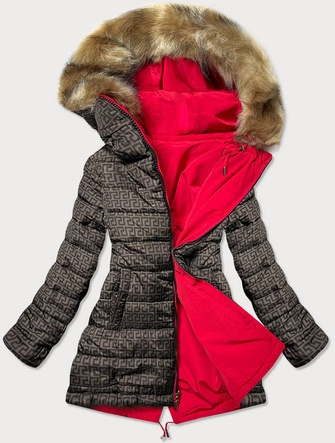 Dwustronna kurtka damska czerwono-brązowa (w555)