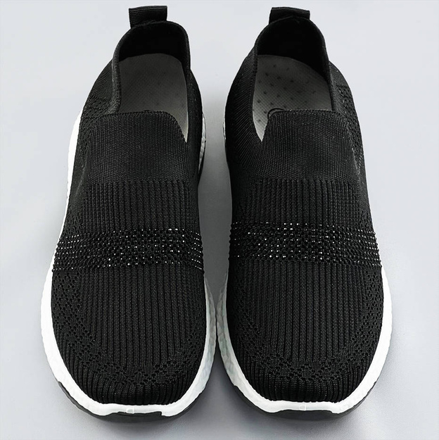Ażurowe buty damskie z cyrkoniami czarne (c1057)