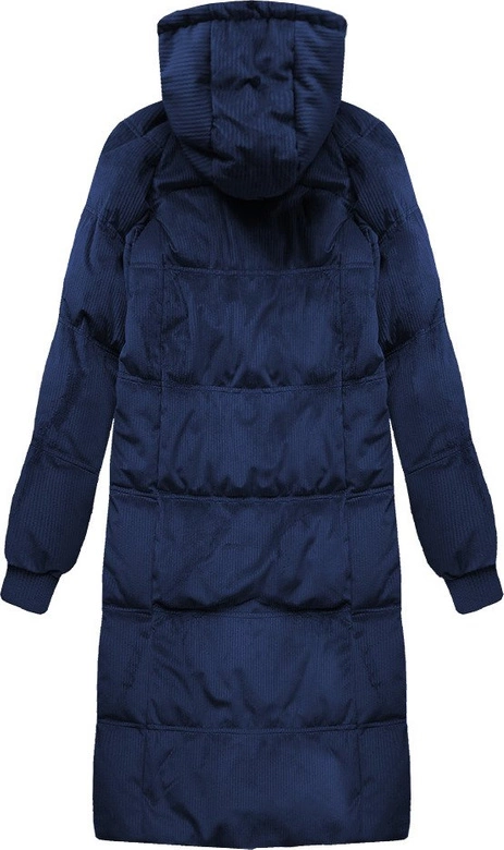 Zimowa sztruksowa kurtka damska z kapturem granatowa (7763)