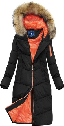 PROSTY PŁASZCZ ZIMOWY DAMSKI Z KAPTUREM CZARNY (J9-007)