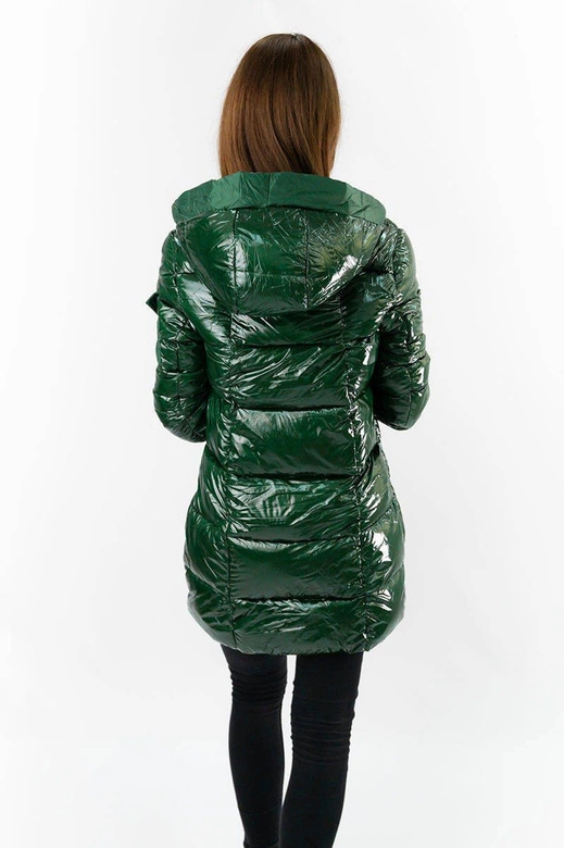 BŁYSZCZĄCA ZIMOWA KURTKA DAMSKA ZIELONO-ŻÓŁTA (R9545)