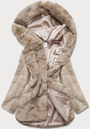 Futrzana kurtka damska beżowa (CX009-7)
