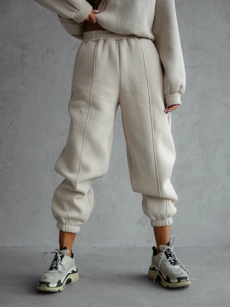 Bawełniany komplet dresowy z krótką bluzą beżowy (82160)