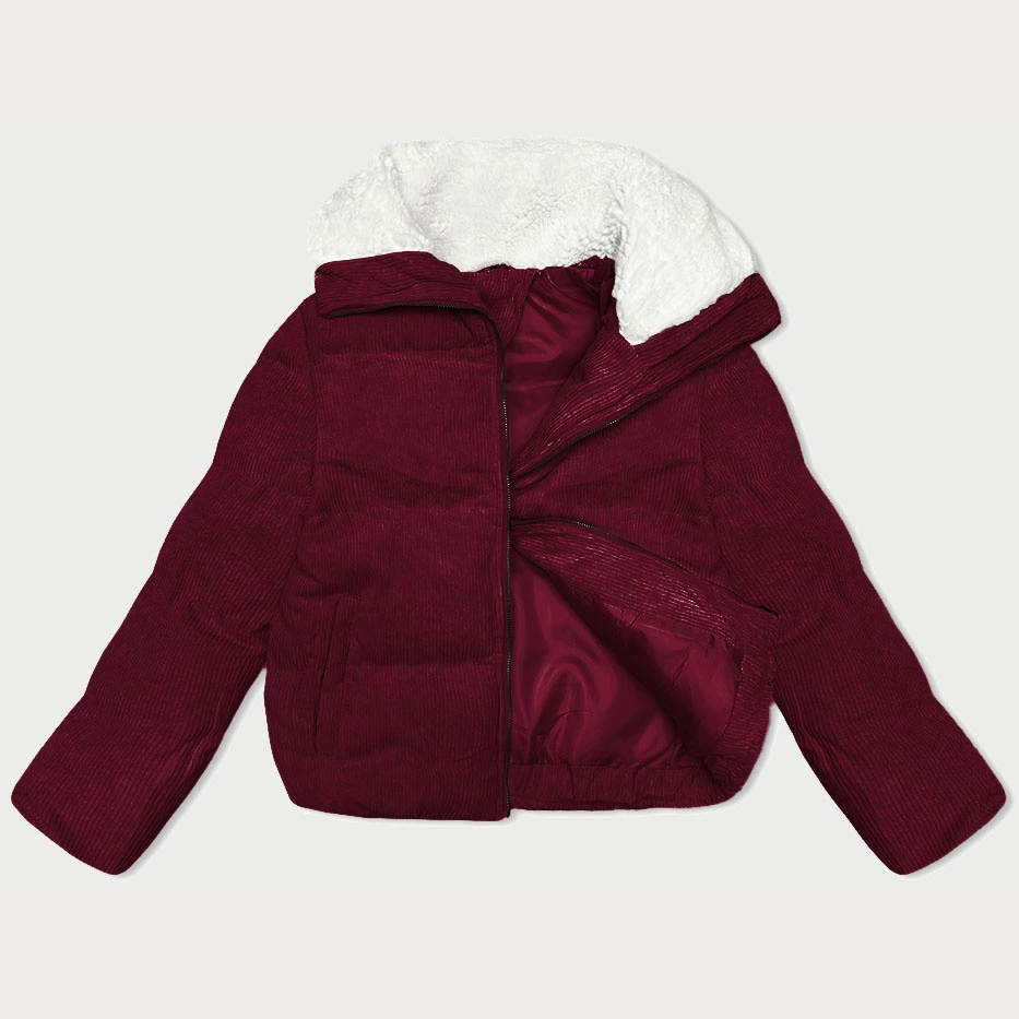 Sztruksowa kurtka damska z wysoką stójką J Style bordowa (5M3230-1)