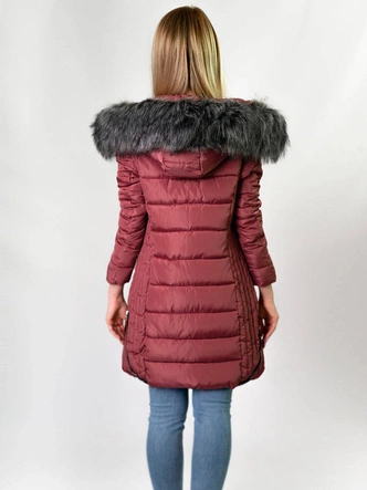 PIKOWANA DAMSKA KURTKA ZIMOWA Z KAPTUREM RÓŻOWA (B2632-30)