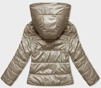 Krótka kurtka damska z kapturem beżowa (B8187-12)