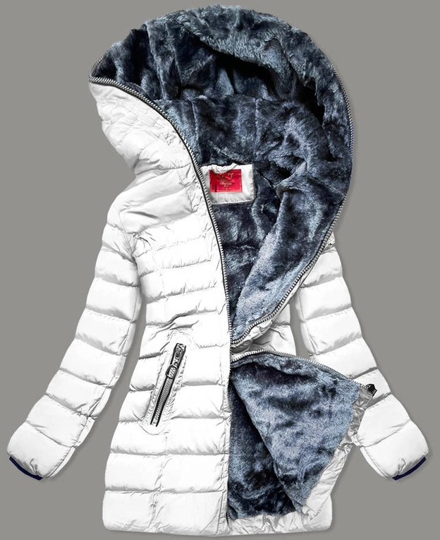 PIKOWANA ZIMOWA KURTKA DAMSKA Z KAPTUREM BIAŁY (M-133)