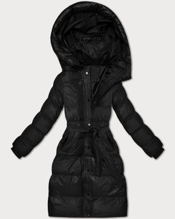 Pikowana kurtka zimowa z paskiem J Style czarna (5M3253-392)