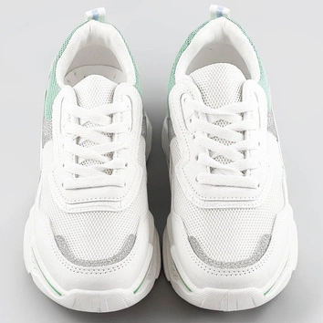 Sneakersy damskie z brokatowymi wstawkami biało-miętowe (lu-2)