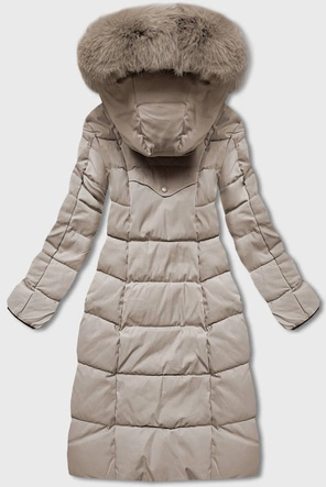 DŁUGA KLASYCZNA KURTKA ZIMOWA DAMSKA BEŻOWA (B8075-46)