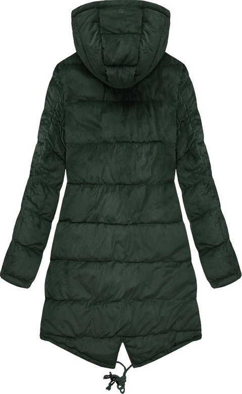 DWUSTRONNA DAMSKA PARKA ZIMOWA WELUROWA CIEMNOZIELONA (7911)