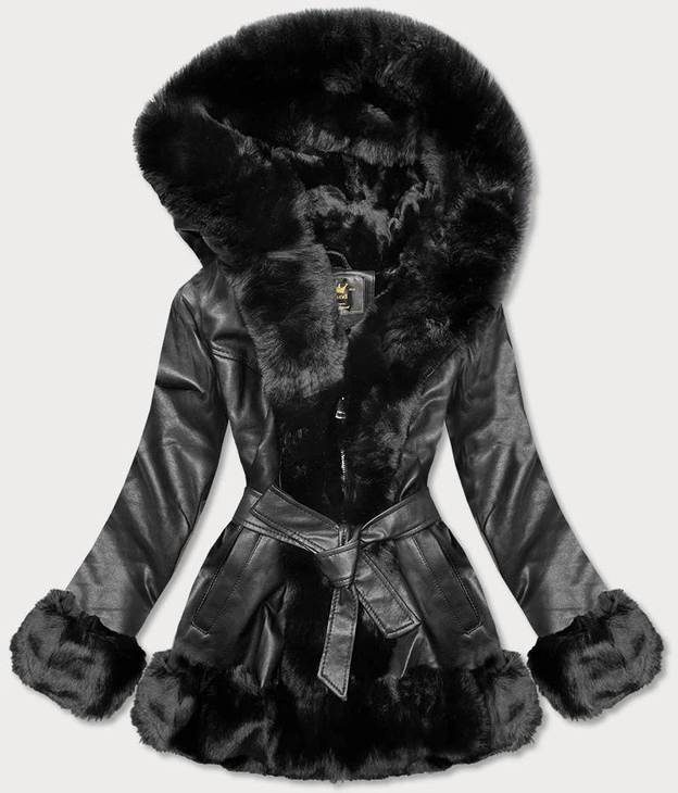 RAMONESKA Z FUTRZANYM KAPTUREM CZARNA (5530)