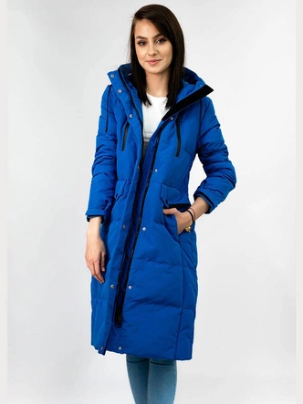 PROSTY DAMSKI PŁASZCZ ZIMOWY Z PUCHEM NATURALNYM NIEBIESKI (7123)